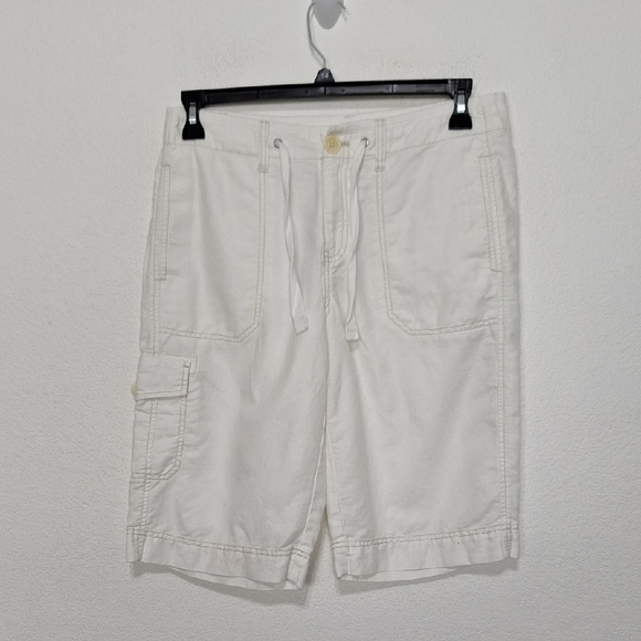 Eddie Bauer White Linen Blend Coastal Lagenlook Drawstring Bermuda Shorts Sz 6T - Picture 1 of 10